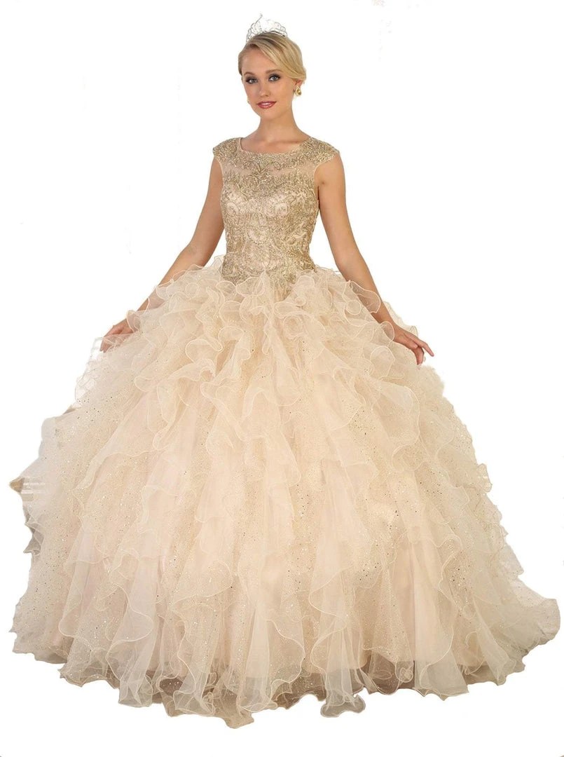 May Queen - LK104 Gilded Jewel Neck Ruffled Quinceanera Ballgown 3 May Queen - LK104 Gilded Jewel Neck Ruffled Quinceanera Ballgown