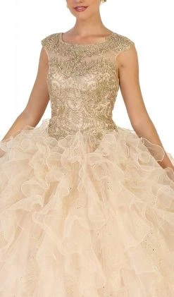 May Queen - LK104 Gilded Jewel Neck Ruffled Quinceanera Ballgown