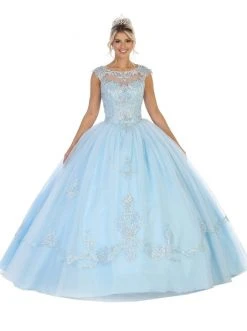 May Queen - LK115 Cap Sleeve Beaded Lace Corset Ballgown