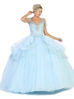 May Queen - LK116 Jeweled Lace Bodice Ruffled Ballgown Formal Gowns
