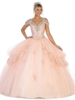 May Queen - LK116 Jeweled Lace Bodice Ruffled Ballgown Formal Gowns