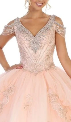May Queen - LK116 Jeweled Lace Bodice Ruffled Ballgown Formal Gowns