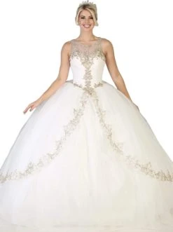 May Queen - LK117 Appliqued Scoop Pleated Ballgown