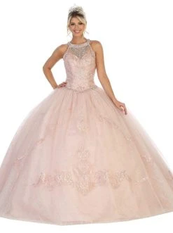 May Queen - LK128 Embellished Halter Basque Quinceanera Formal Gowns