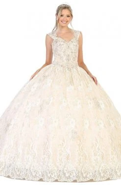 May Queen - LK131 Embroidered V-neck Ballgown Formal Gowns