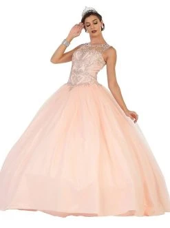 Formal Gowns May Queen - LK75 Lace Applique Illusion Neck Ball Gown
