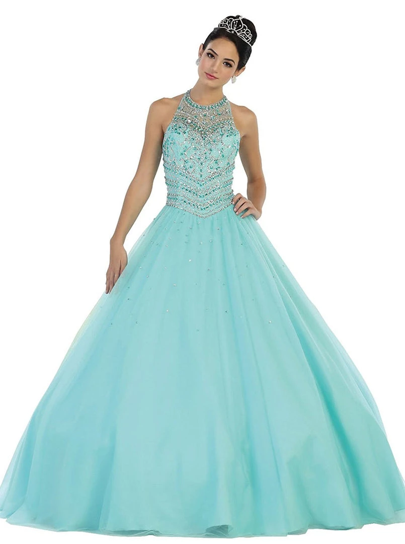 Formal Gowns May Queen - LK79 Jewel-Encrusted Halter Neck Ball Gown 5 Formal Gowns May Queen - LK79 Jewel-Encrusted Halter Neck Ball Gown