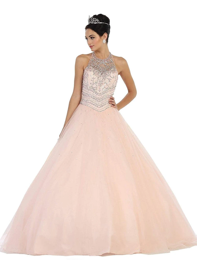 Formal Gowns May Queen - LK79 Jewel-Encrusted Halter Neck Ball Gown 3 Formal Gowns May Queen - LK79 Jewel-Encrusted Halter Neck Ball Gown