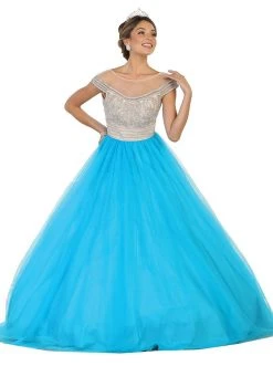 May Queen - LK87 Cap Sleeve Crystal Embellished Quinceanera Ballgown
