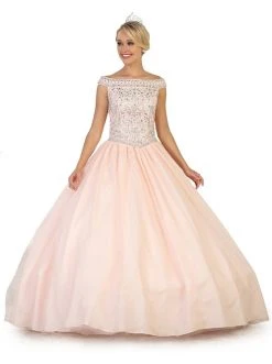 May Queen - LK91 Embellished Off-Shoulder Quinceañera Ballgown Formal Gowns