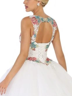 Formal Gowns May Queen - LK97 Sleeveless Floral Embellished Evening Ballgown
