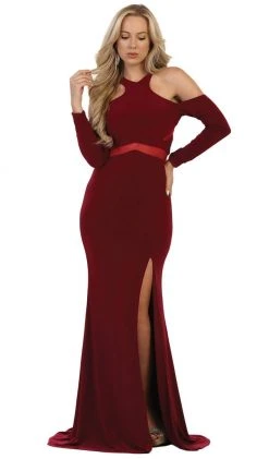 Formal Gowns May Queen - Long Sleeve Halter Sheath Prom Dress