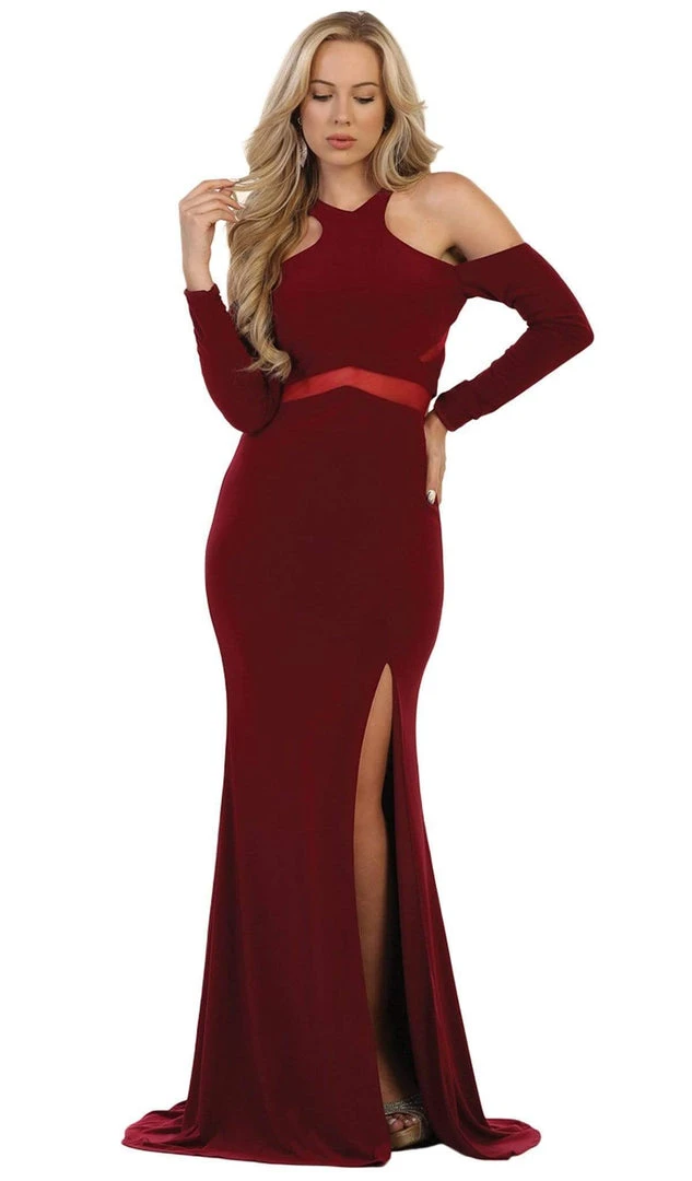 Formal Gowns May Queen - Long Sleeve Halter Sheath Prom Dress 3 Formal Gowns May Queen - Long Sleeve Halter Sheath Prom Dress