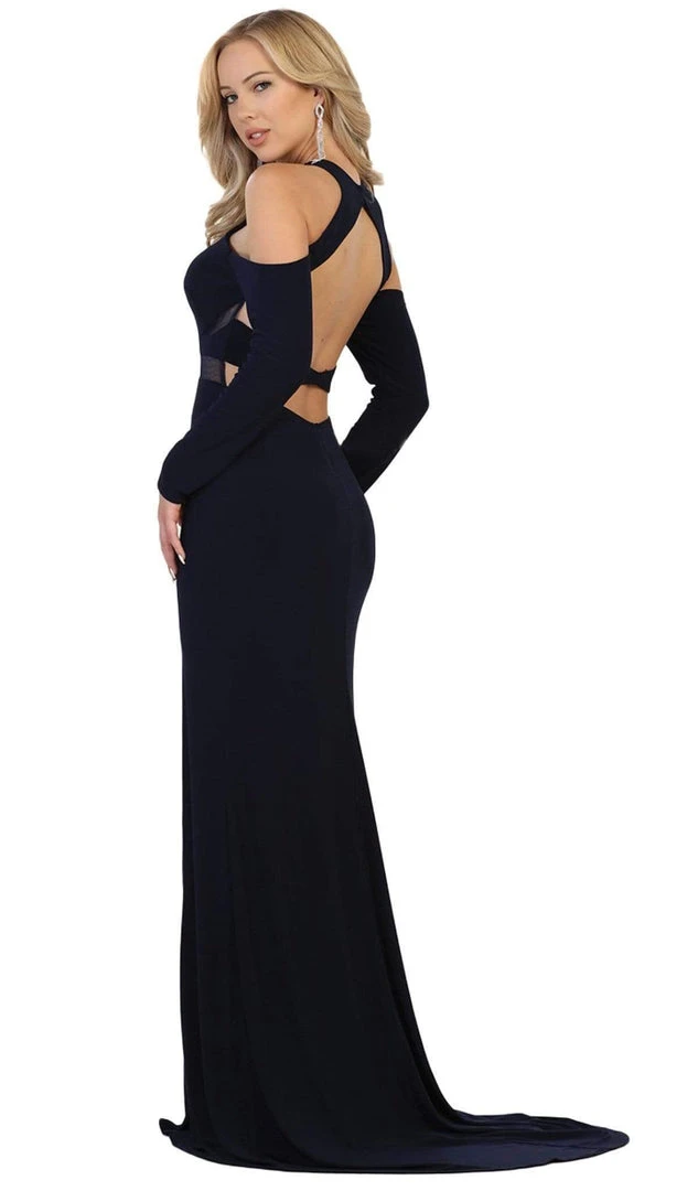 Formal Gowns May Queen - Long Sleeve Halter Sheath Prom Dress 10 Formal Gowns May Queen - Long Sleeve Halter Sheath Prom Dress