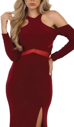 Formal Gowns May Queen - Long Sleeve Halter Sheath Prom Dress 13 Formal Gowns May Queen - Long Sleeve Halter Sheath Prom Dress