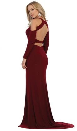 Formal Gowns May Queen - Long Sleeve Halter Sheath Prom Dress