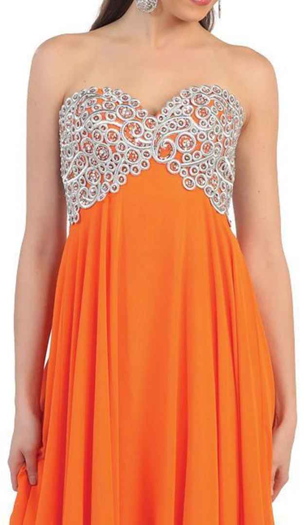 May Queen - Metallic Ornate Lace Up A-Line Evening Gown 4 May Queen - Metallic Ornate Lace Up A-Line Evening Gown