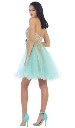 May Queen - MQ-1286 Strapless Appliqued Cocktail Dress