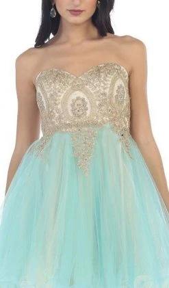 May Queen - MQ-1286 Strapless Appliqued Cocktail Dress