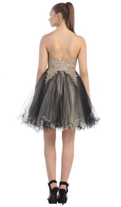 May Queen - MQ-1286 Strapless Appliqued Cocktail Dress