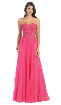 May Queen - MQ1117 Illusion Paneled Strapless A-line Prom Dress Formal Gowns