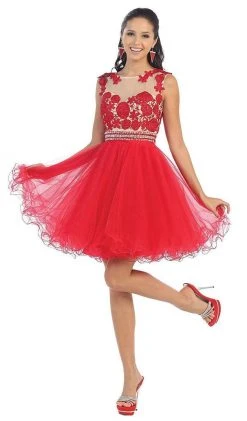 Cocktail Dresses May Queen - MQ1141 Astonishing Embroidered Bateau Illusion A-Line Cocktail Dress