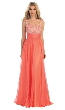 May Queen - MQ1199 Dazzling Sleeveless Beaded And Laced Scoop Neck A-Line Evening Dress