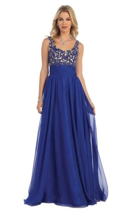 May Queen - MQ1199 Dazzling Sleeveless Beaded And Laced Scoop Neck A-Line Evening Dress
