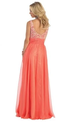 May Queen - MQ1199 Dazzling Sleeveless Beaded And Laced Scoop Neck A-Line Evening Dress