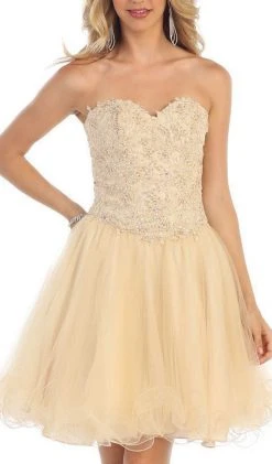 May Queen - MQ1215 Strapless Laced Sweetheart A-Line Cocktail Dress