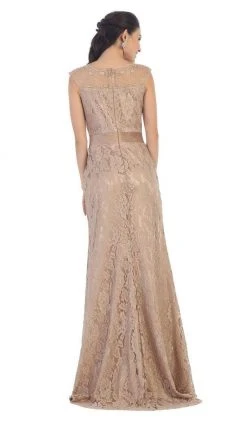 May Queen - MQ1237 Charming Cap Sleeved Bateau Neck Long Formal Dress