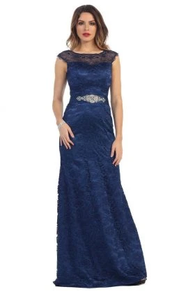 May Queen - MQ1237 Charming Cap Sleeved Bateau Neck Long Formal Dress