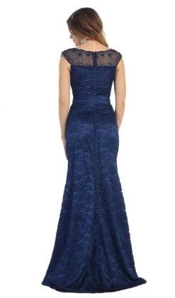 May Queen - MQ1237 Charming Cap Sleeved Bateau Neck Long Formal Dress