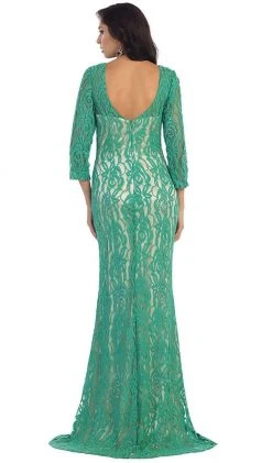 May Queen - MQ1254 Overlaid Lace V-Neck Sheath Evening Gown 9 May Queen - MQ1254 Overlaid Lace V-Neck Sheath Evening Gown
