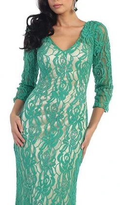 May Queen - MQ1254 Overlaid Lace V-Neck Sheath Evening Gown 10 May Queen - MQ1254 Overlaid Lace V-Neck Sheath Evening Gown