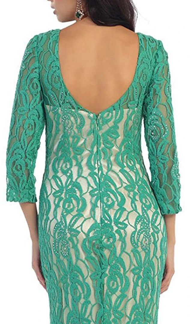 May Queen - MQ1254 Overlaid Lace V-Neck Sheath Evening Gown 6 May Queen - MQ1254 Overlaid Lace V-Neck Sheath Evening Gown