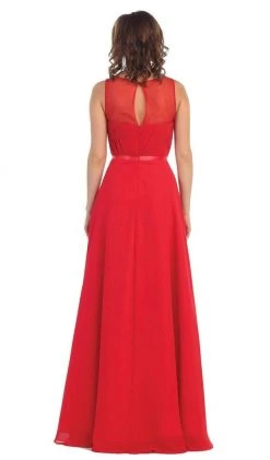 May Queen - MQ1259 Statuesque Sleeveless Illusion A-Line Long Prom Dress Formal Gowns