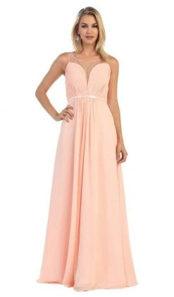 May Queen - MQ1259 Statuesque Sleeveless Illusion A-Line Long Prom Dress Formal Gowns