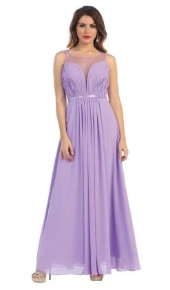 May Queen - MQ1259 Statuesque Sleeveless Illusion A-Line Long Prom Dress Formal Gowns