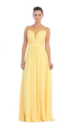 May Queen - MQ1259 Statuesque Sleeveless Illusion A-Line Long Prom Dress Formal Gowns