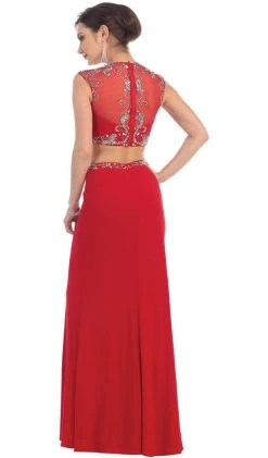 May Queen - MQ1285 Two Piece Illusion Jewel Sheath Evening Dress