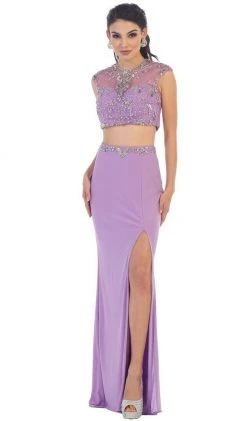 May Queen - MQ1285 Two Piece Illusion Jewel Sheath Evening Dress