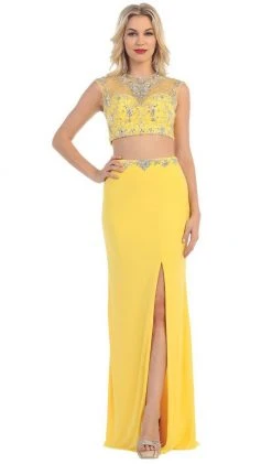 May Queen - MQ1285 Two Piece Illusion Jewel Sheath Evening Dress