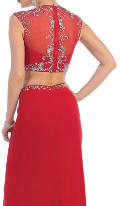 May Queen - MQ1285 Two Piece Illusion Jewel Sheath Evening Dress