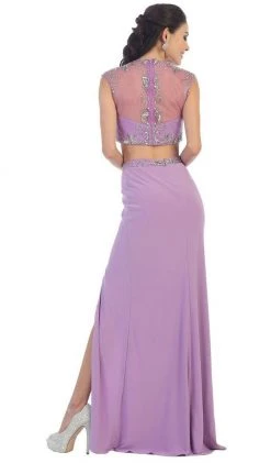 May Queen - MQ1285 Two Piece Illusion Jewel Sheath Evening Dress