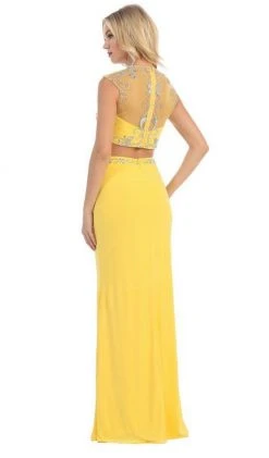 May Queen - MQ1285 Two Piece Illusion Jewel Sheath Evening Dress