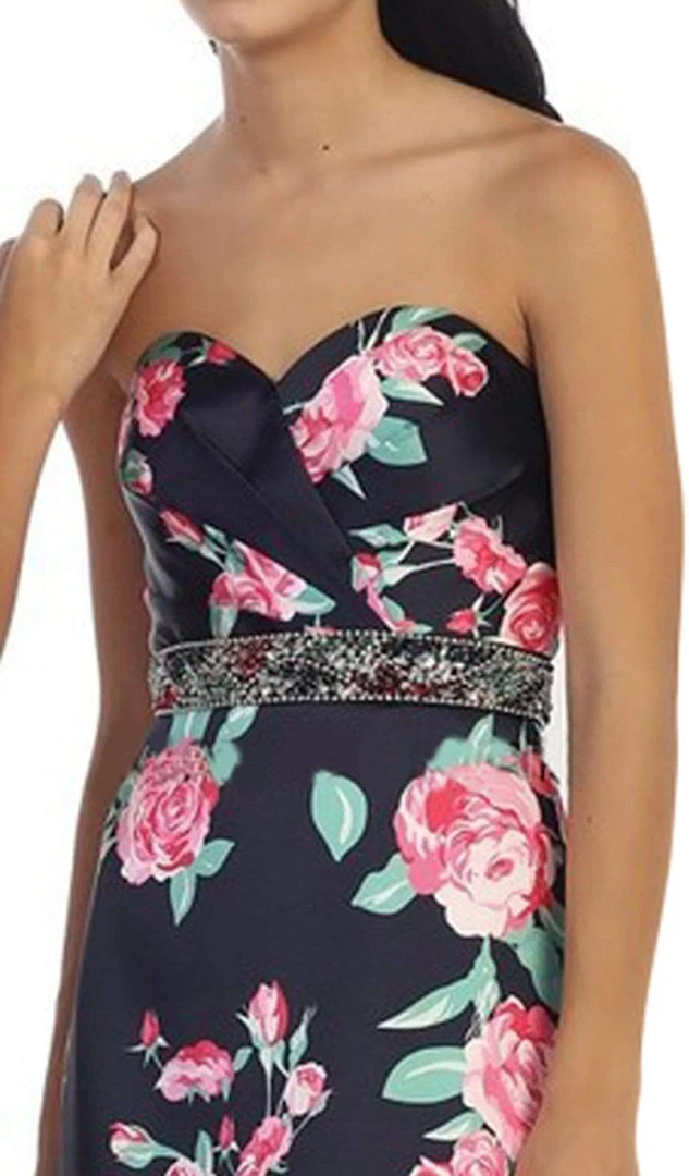 May Queen - MQ1403 Strapless Floral Print Evening Gown 5 May Queen - MQ1403 Strapless Floral Print Evening Gown