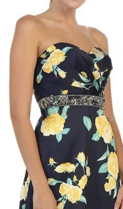 May Queen - MQ1403 Strapless Floral Print Evening Gown 12 May Queen - MQ1403 Strapless Floral Print Evening Gown