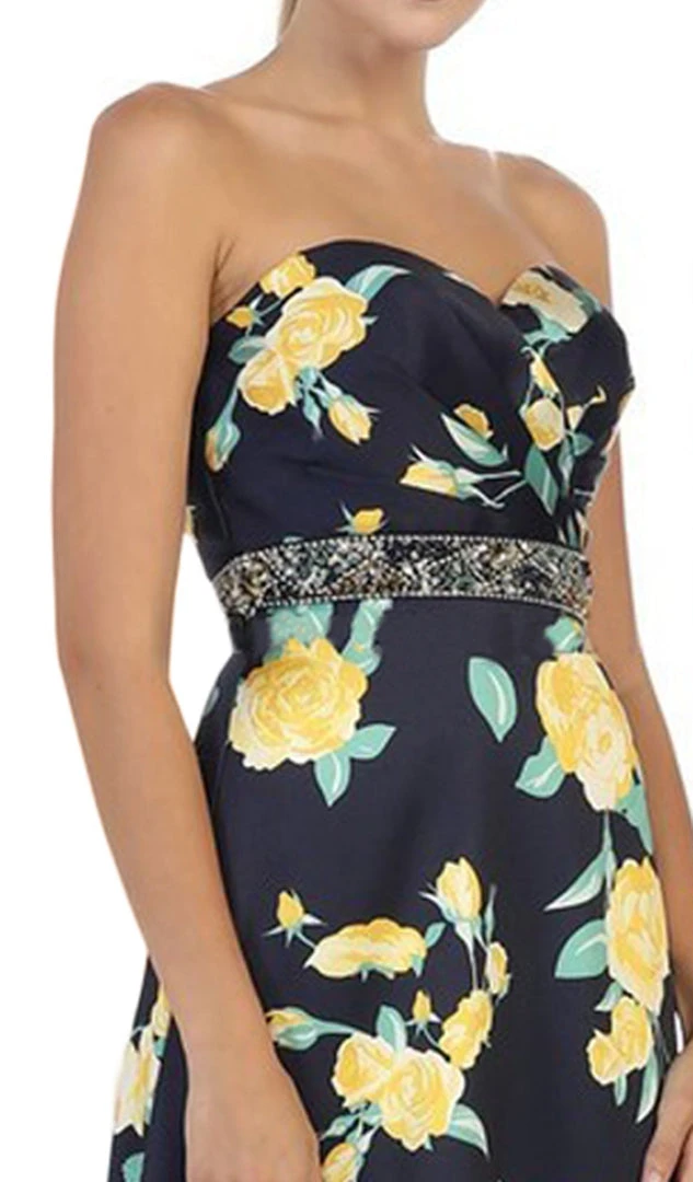 May Queen - MQ1403 Strapless Floral Print Evening Gown 6 May Queen - MQ1403 Strapless Floral Print Evening Gown