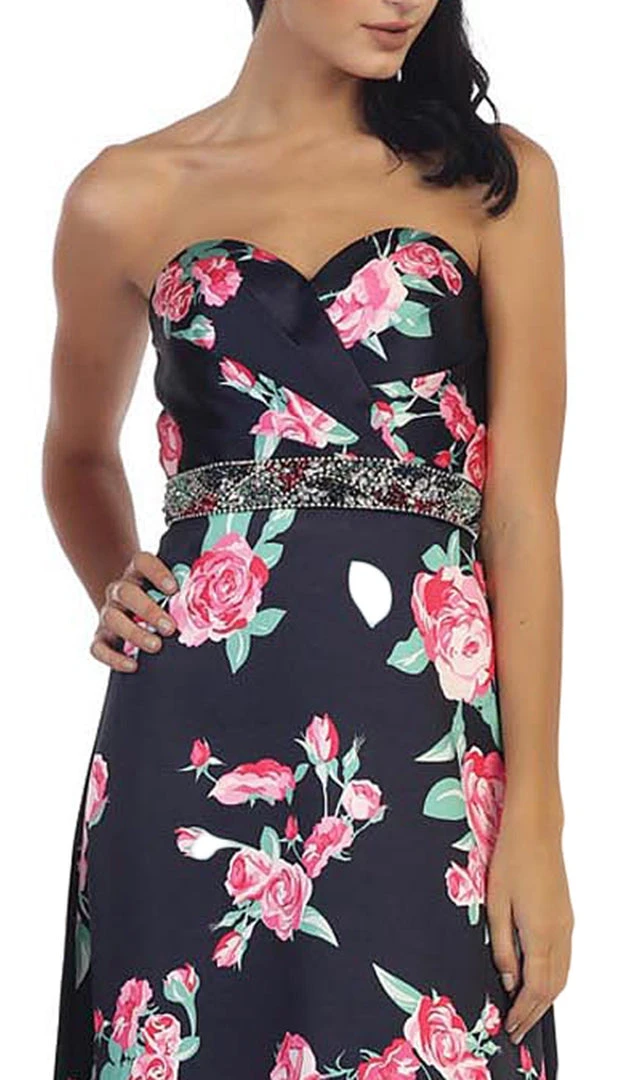 May Queen - MQ1403 Strapless Floral Print Evening Gown 4 May Queen - MQ1403 Strapless Floral Print Evening Gown